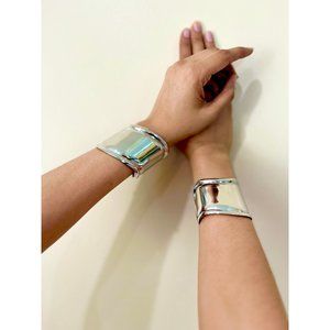 Large wide silver cuff bracelet big costume bangle armor chunky bold statement